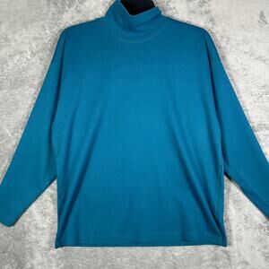 VINTAGE Eddie Bauer Women's L Turtleneck Blue‎ Green Made In USA 100% Cotton